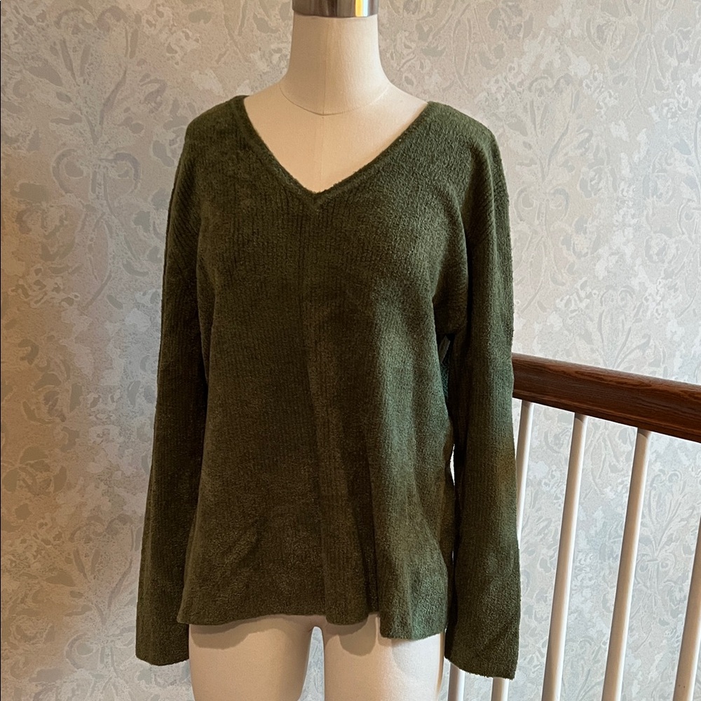 Talbots Woman Green Chenille V-Neck Sweater